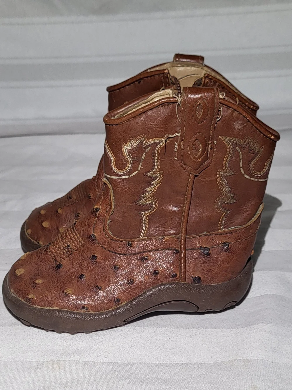 Roper Newborn Brown Kids Western Ostrich-Style Leather Boots